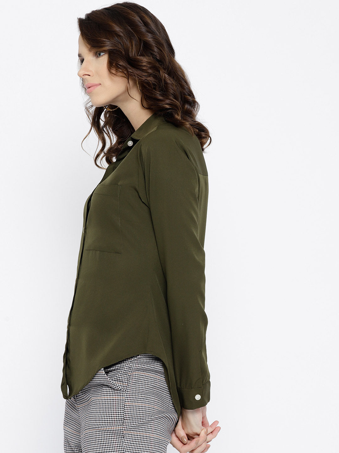 Olive Green Regular Fit Solid Casual Shirt - Berrylush