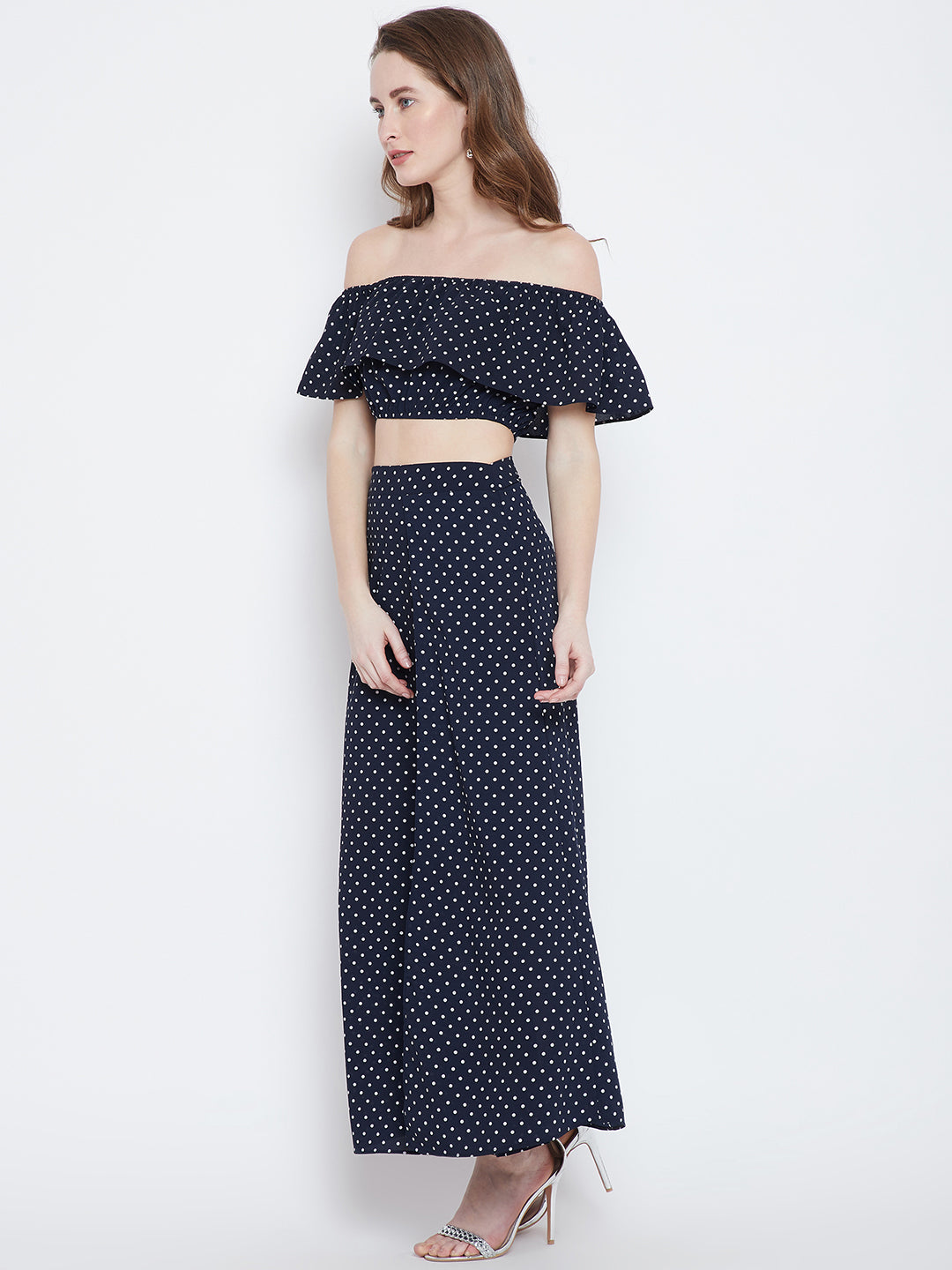 Navy Blue Printed Top with Maxi Skirt - Berrylush
