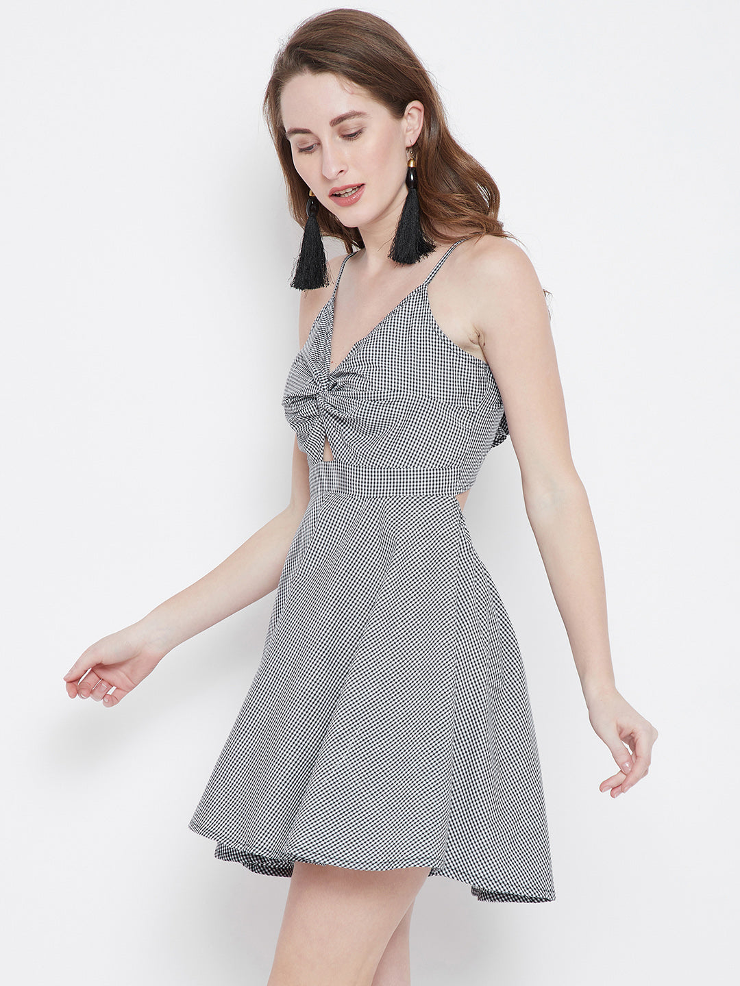 Black & White Checked Fit and Flare Dress - Berrylush