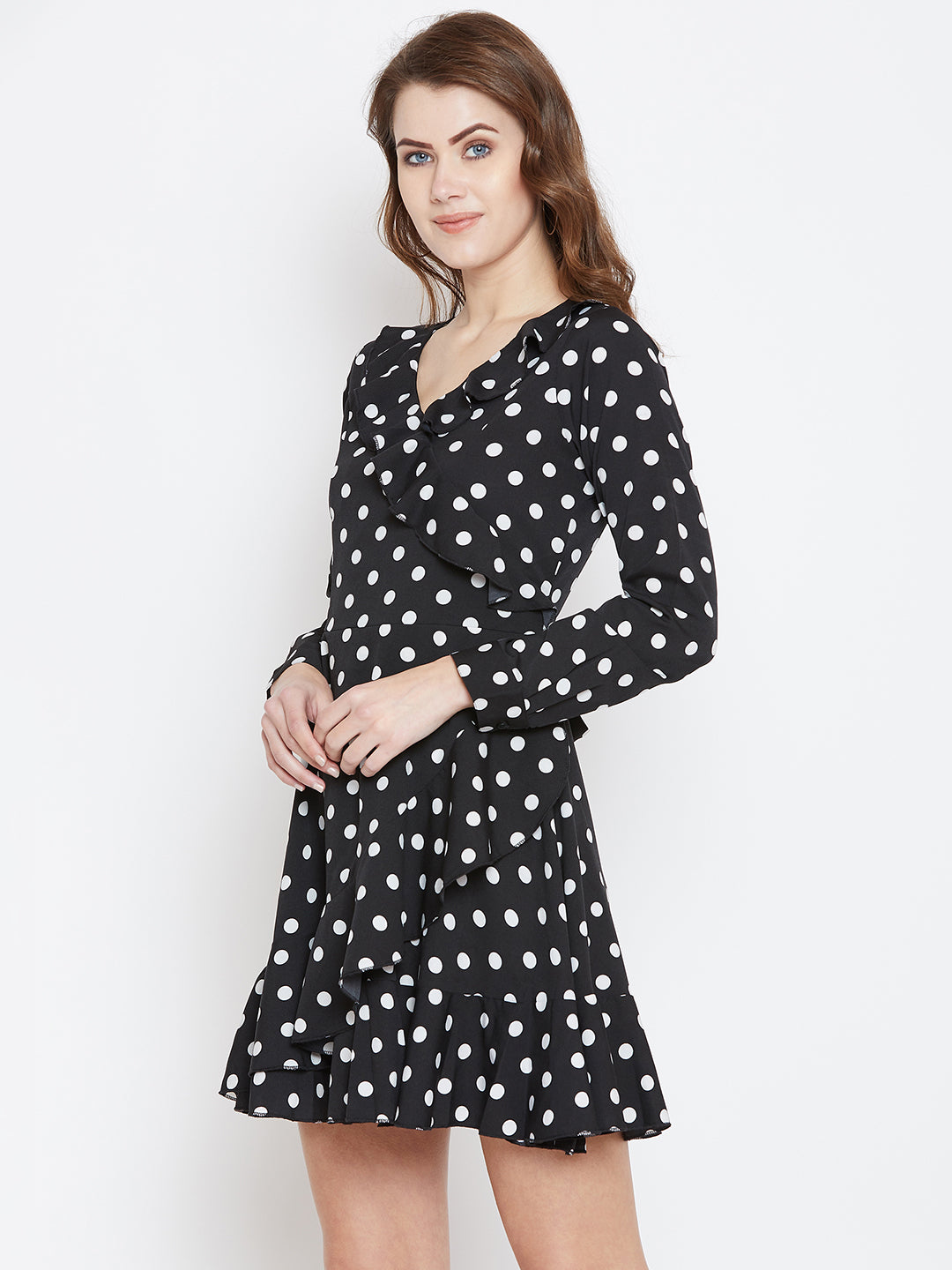 Black Polka Dot Mini Dress - Berrylush