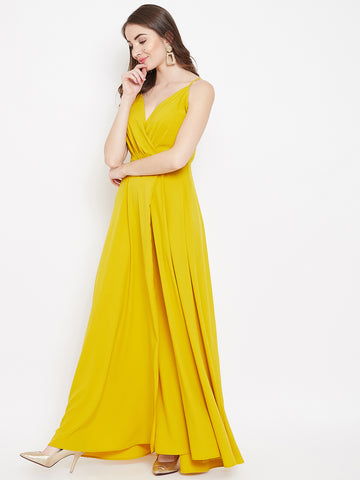 Yellow Color Maslin Embroidered Gown - www.kaneesha.com