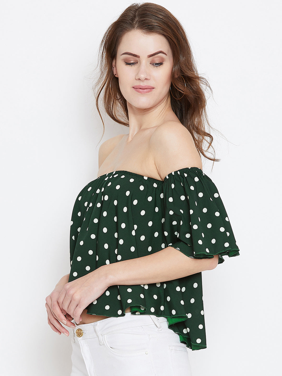 Green Printed Bardot Top - Berrylush