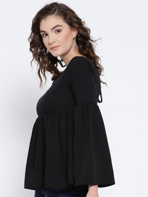 Black Solid Styled Back Top - Berrylush