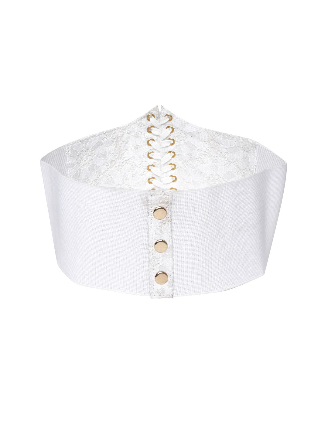 Berrylush Women Solid White Front Tie-Up Synthetic Leather Embellished Wide Belt