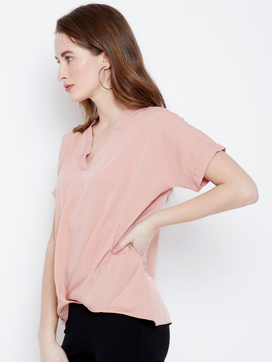 Pink V-neck Solid Top - Berrylush