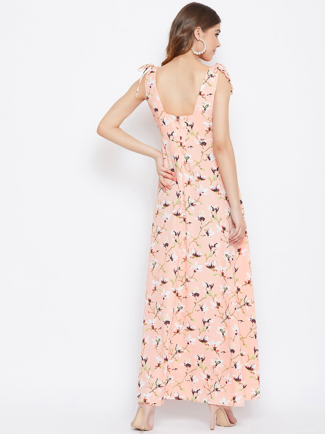 Berrylush Women Pink Floral Printed Tie-Knot A-Line Maxi Dress