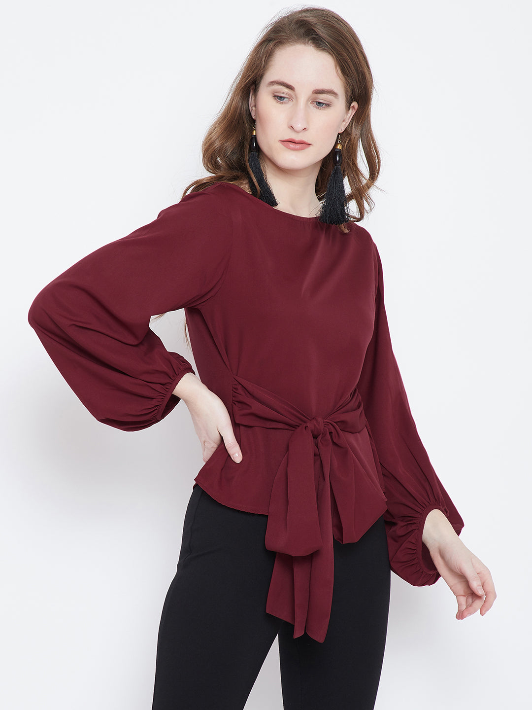 Maroon Solid A-Line Top - Berrylush
