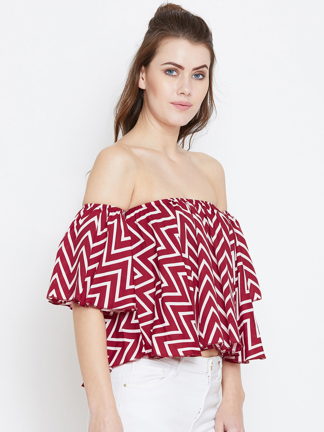 Red Printed Bardot Top - Berrylush