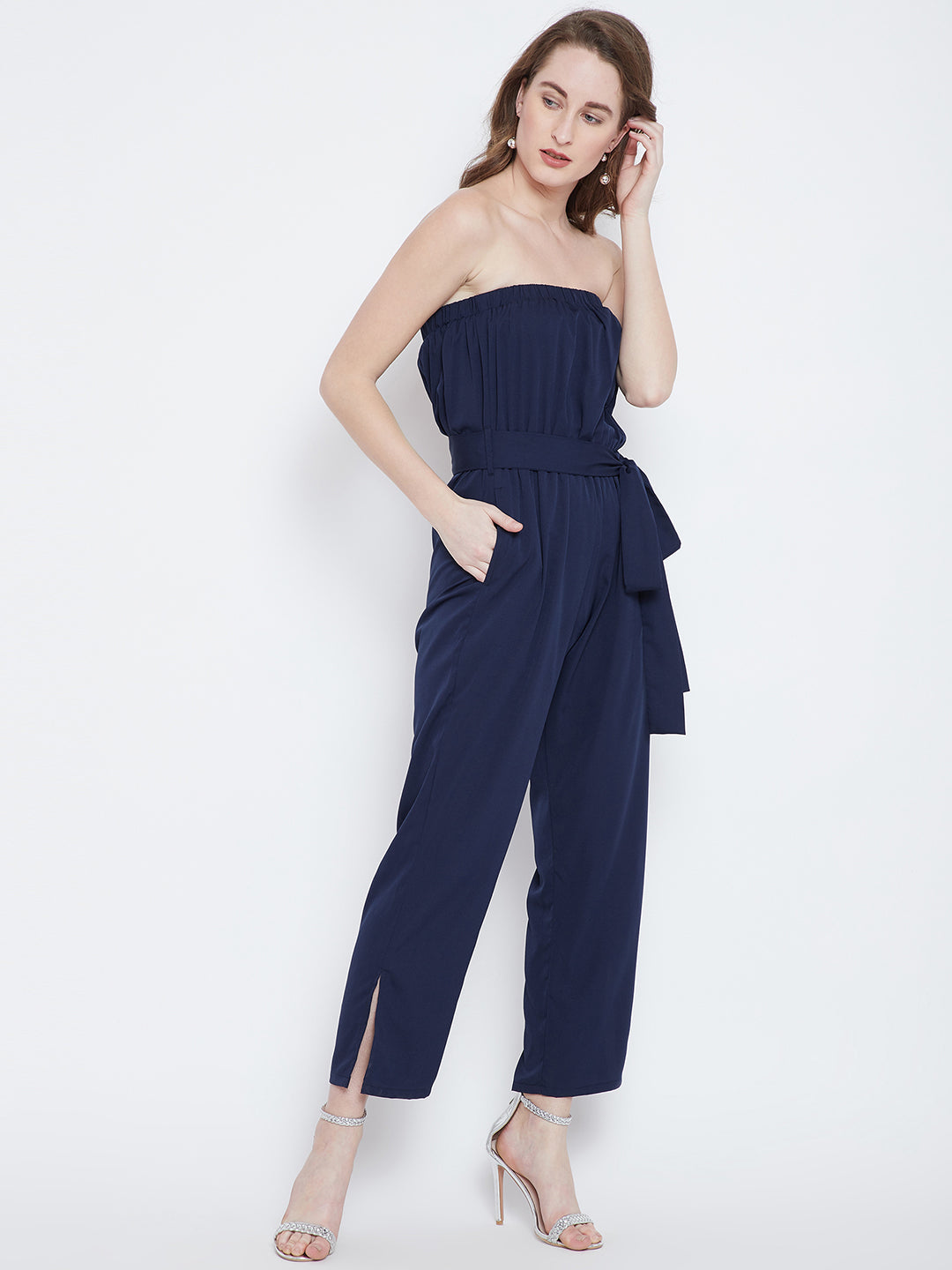 Navy Blue Solid Jumpsuit - Berrylush