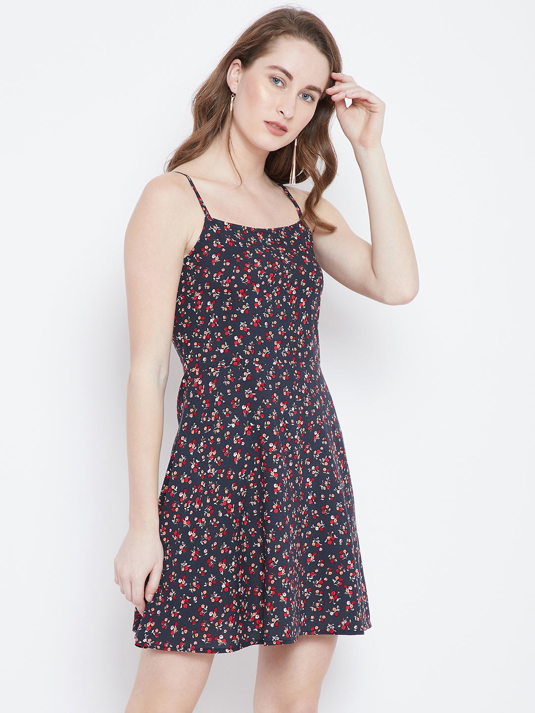 Navy Blue Printed Fit and Flare Dress - Berrylush