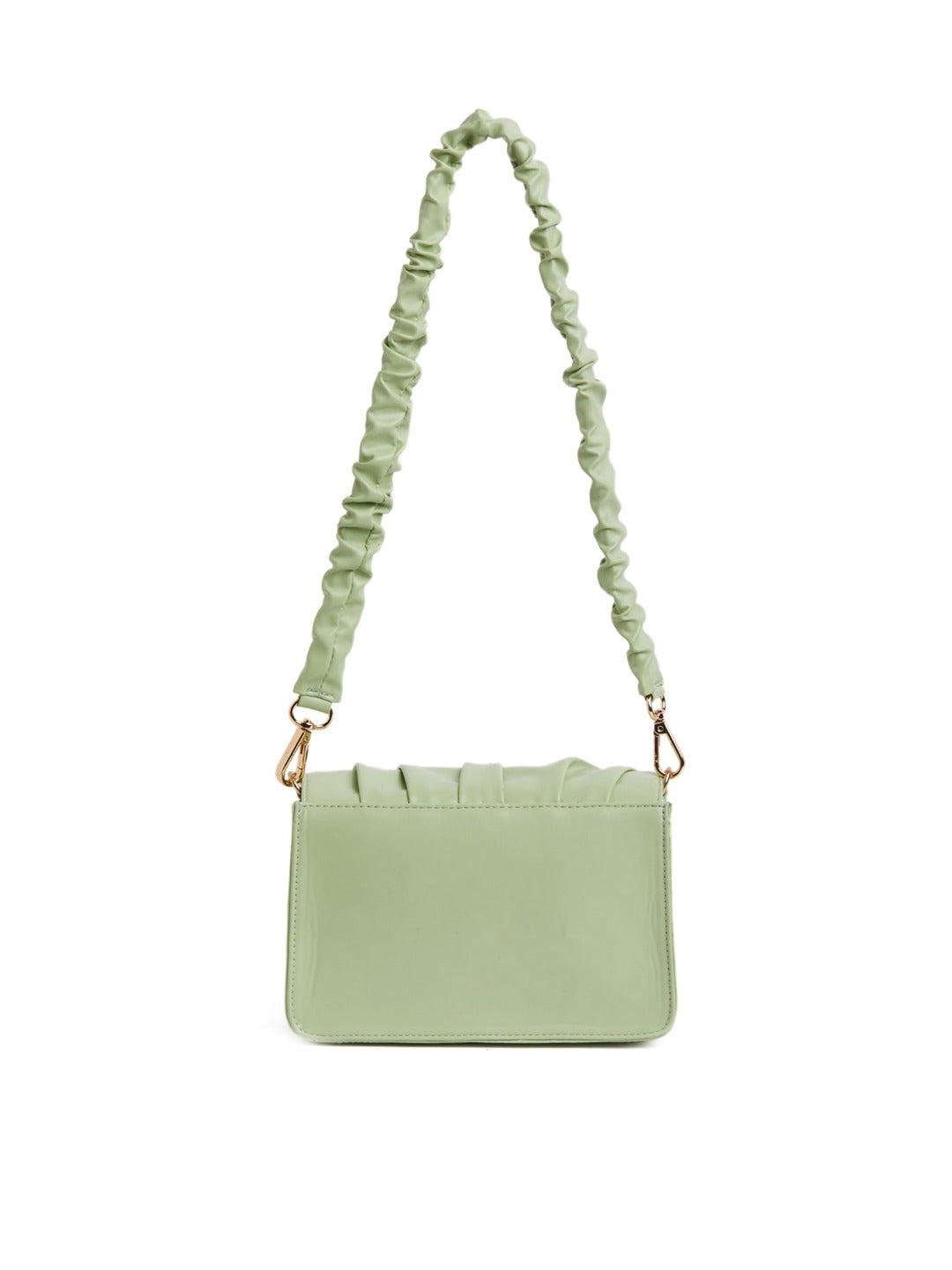 Berrylush Women Solid Green PU Detachable Sling Strap Embellished Structured Small Handheld Bag