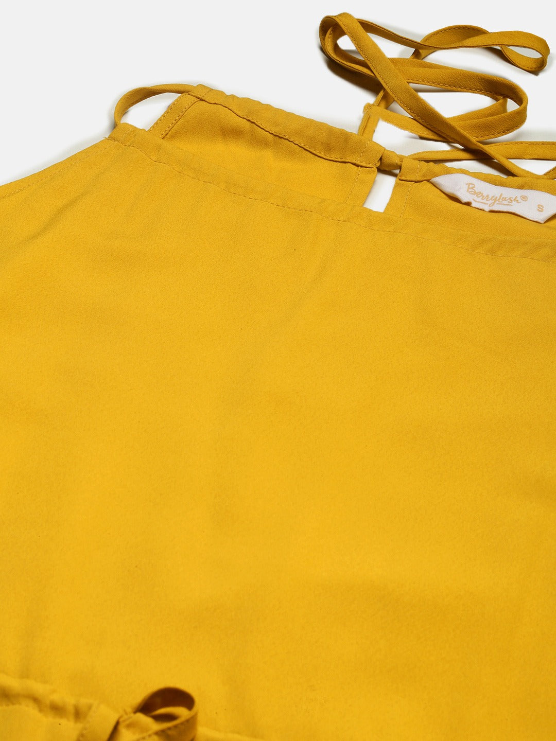 Berrylush Women Solid Yellow Halter Neck Maxi Dress