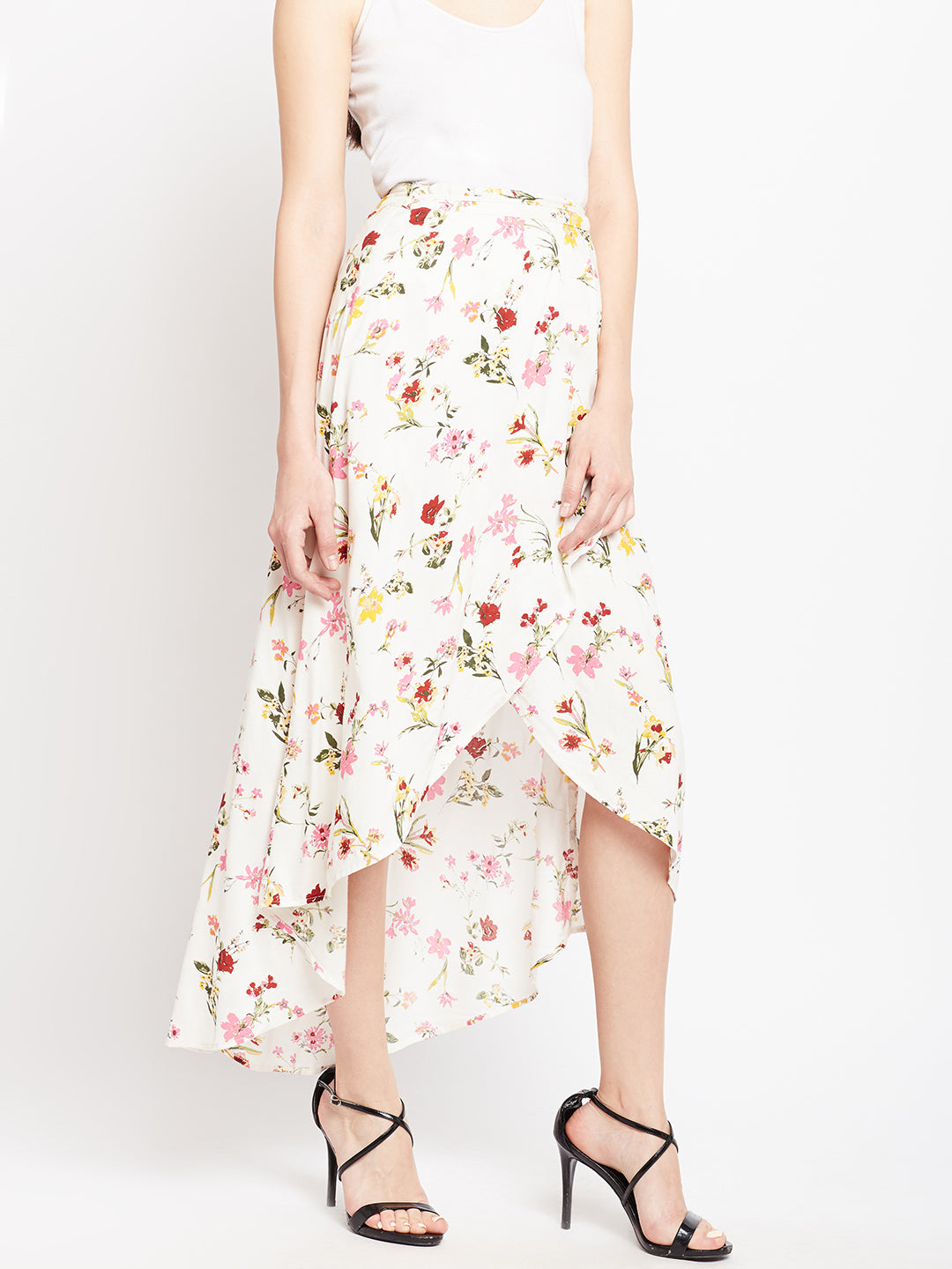 White Printed Slit Skirt - Berrylush