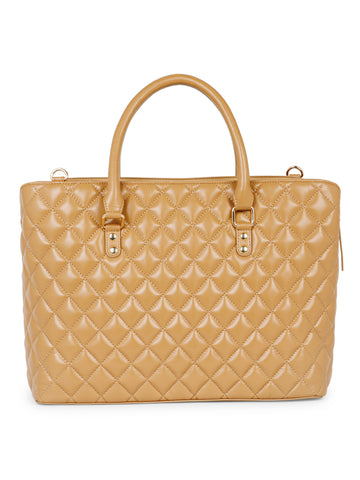 Women Solid Beige PU Detachable Sling Strap Button-Up Quilted