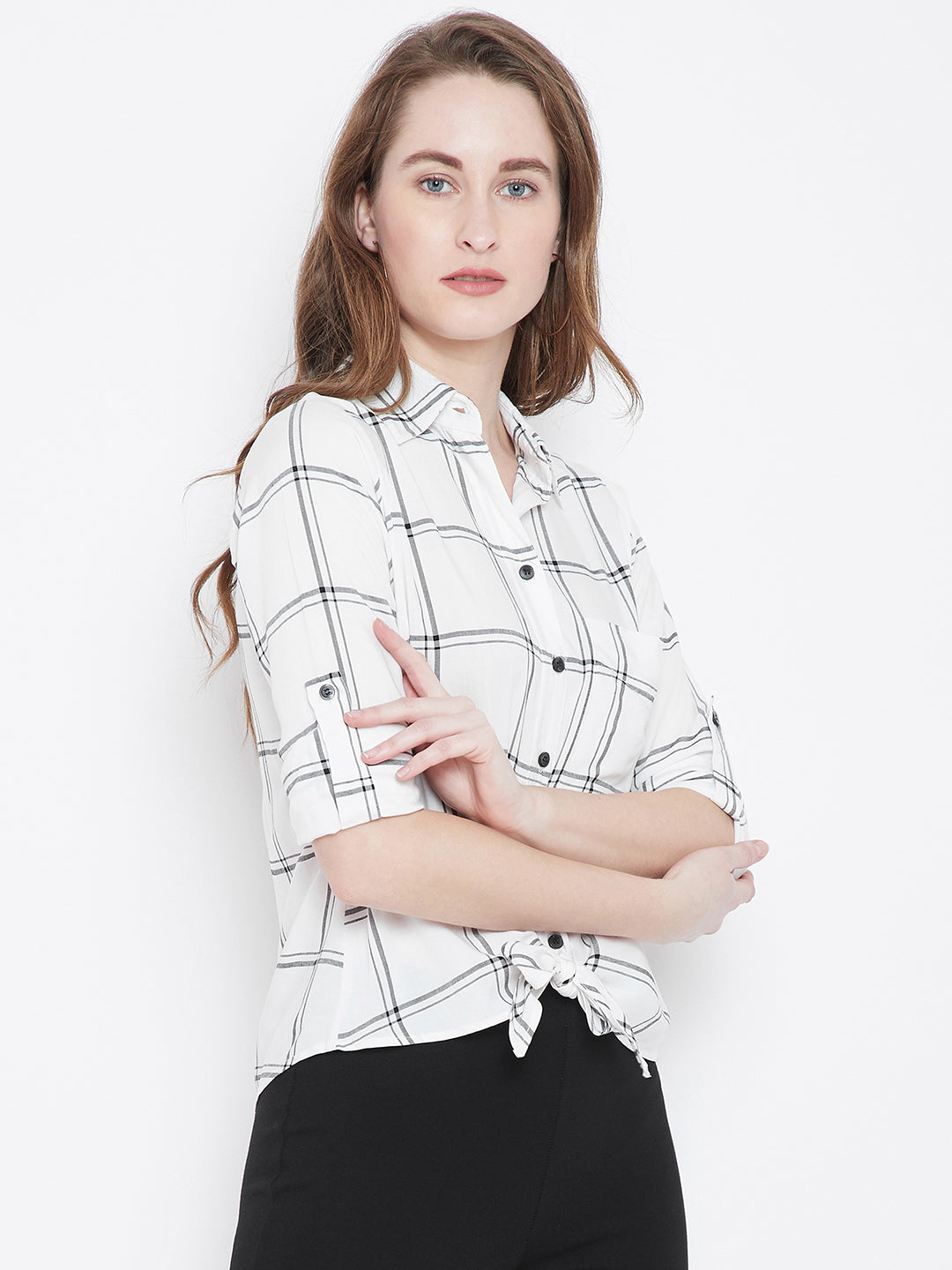 White & Black Checked Shirt Style Top - Berrylush