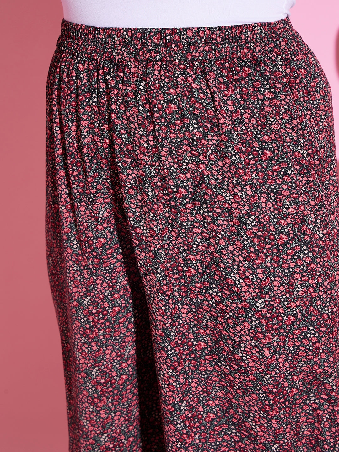 Women Plus Size Black & Multicolour Floral Printed High-Rise Waist Wide-Leg  Regular Parallel Trousers - Berrylush