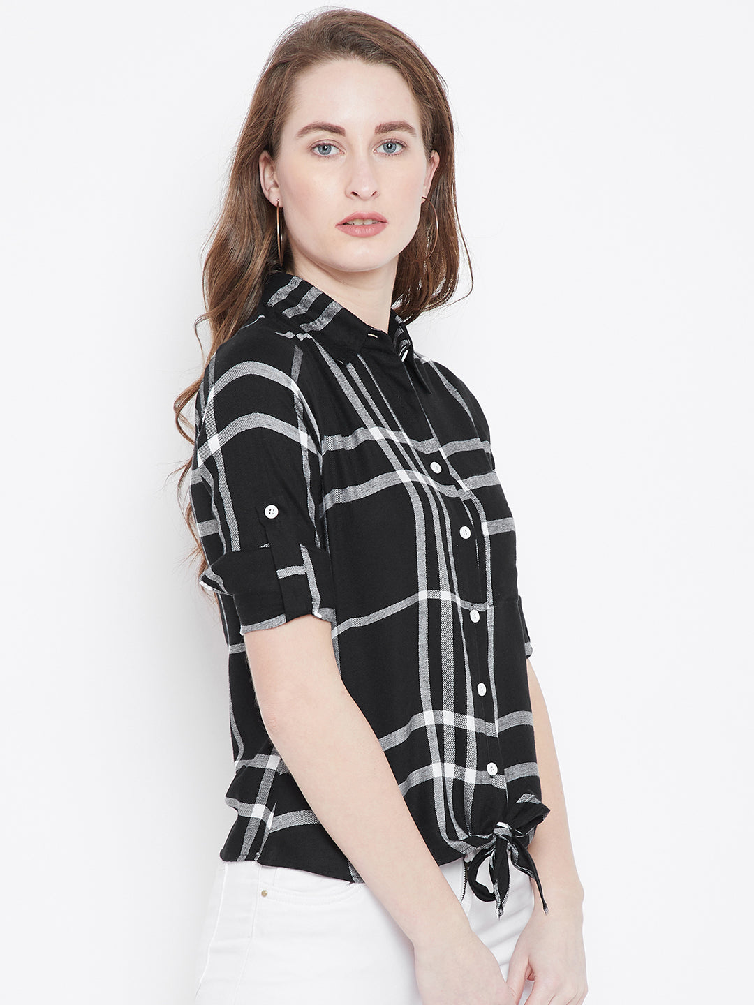 Black Checked Shirt Style Top - Berrylush