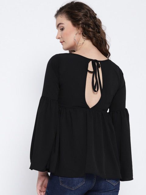 Black Solid Styled Back Top - Berrylush