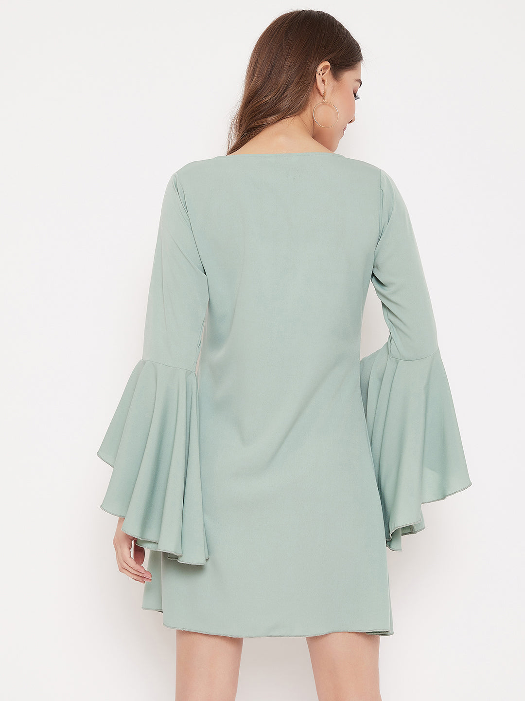 Berrylush Women Solid Green Flutter Sleeves A-Line Mini Dress