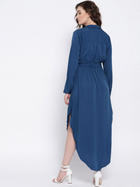 Blue Solid Empire Dress - Berrylush