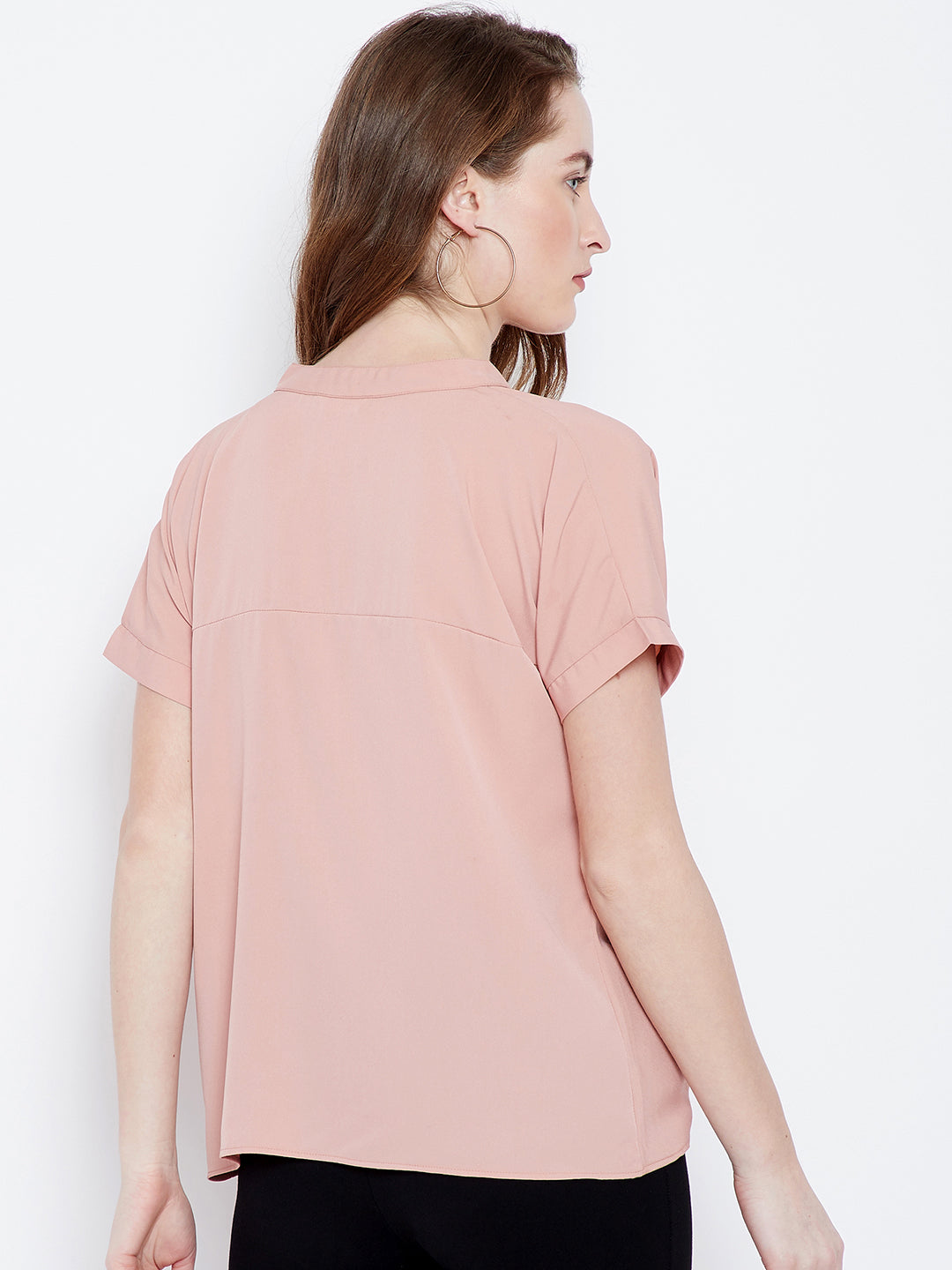 Pink V-neck Solid Top - Berrylush