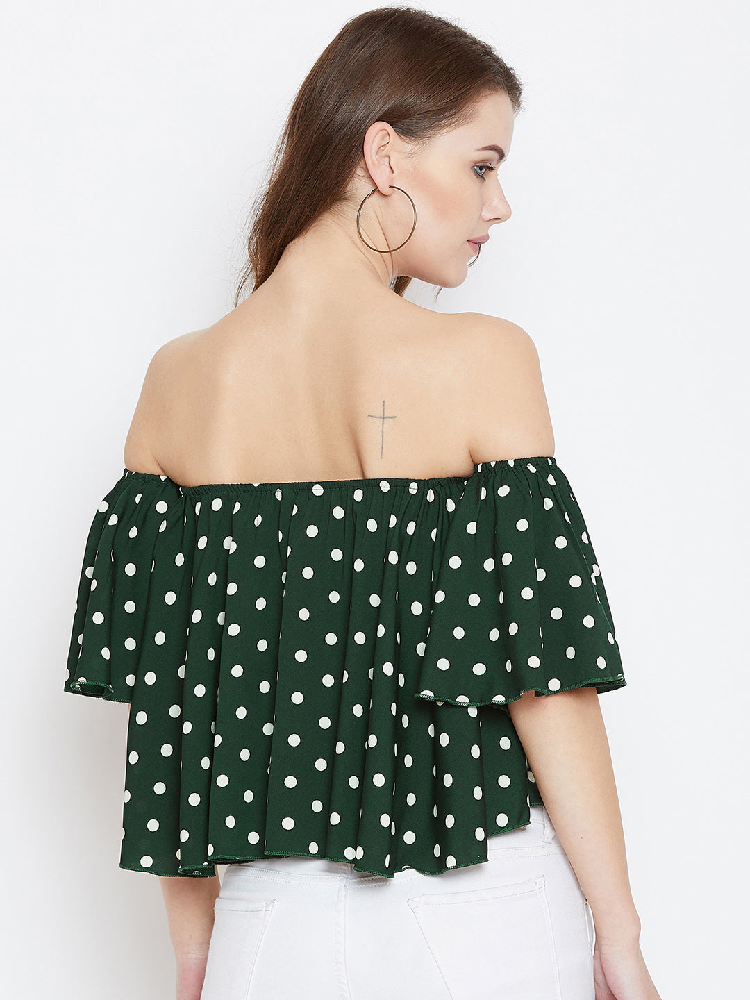 Green Printed Bardot Top - Berrylush