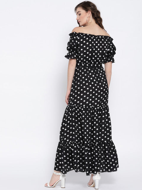 Black & White Polka Dot Off-Shoulder Maxi Dress - Berrylush