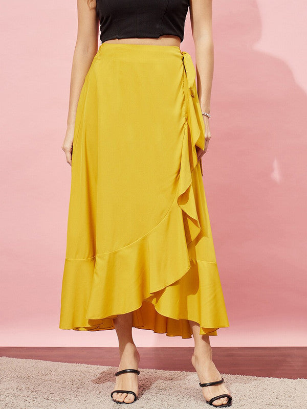 MASU PLEATED WRAP SKIRT yellow