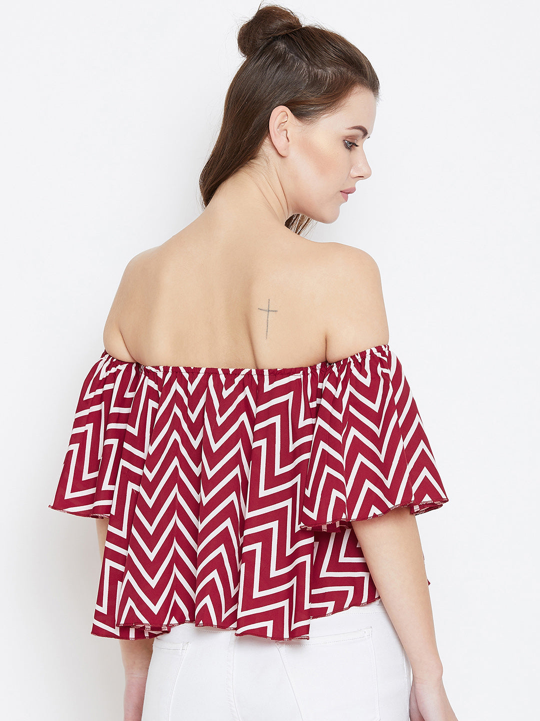 Red Printed Bardot Top - Berrylush