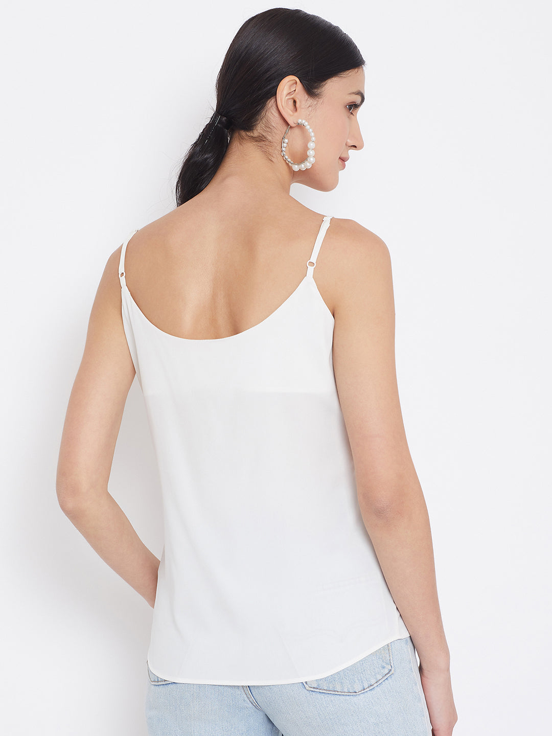 Berrylush Women Solid White V-Neck Sheer Top