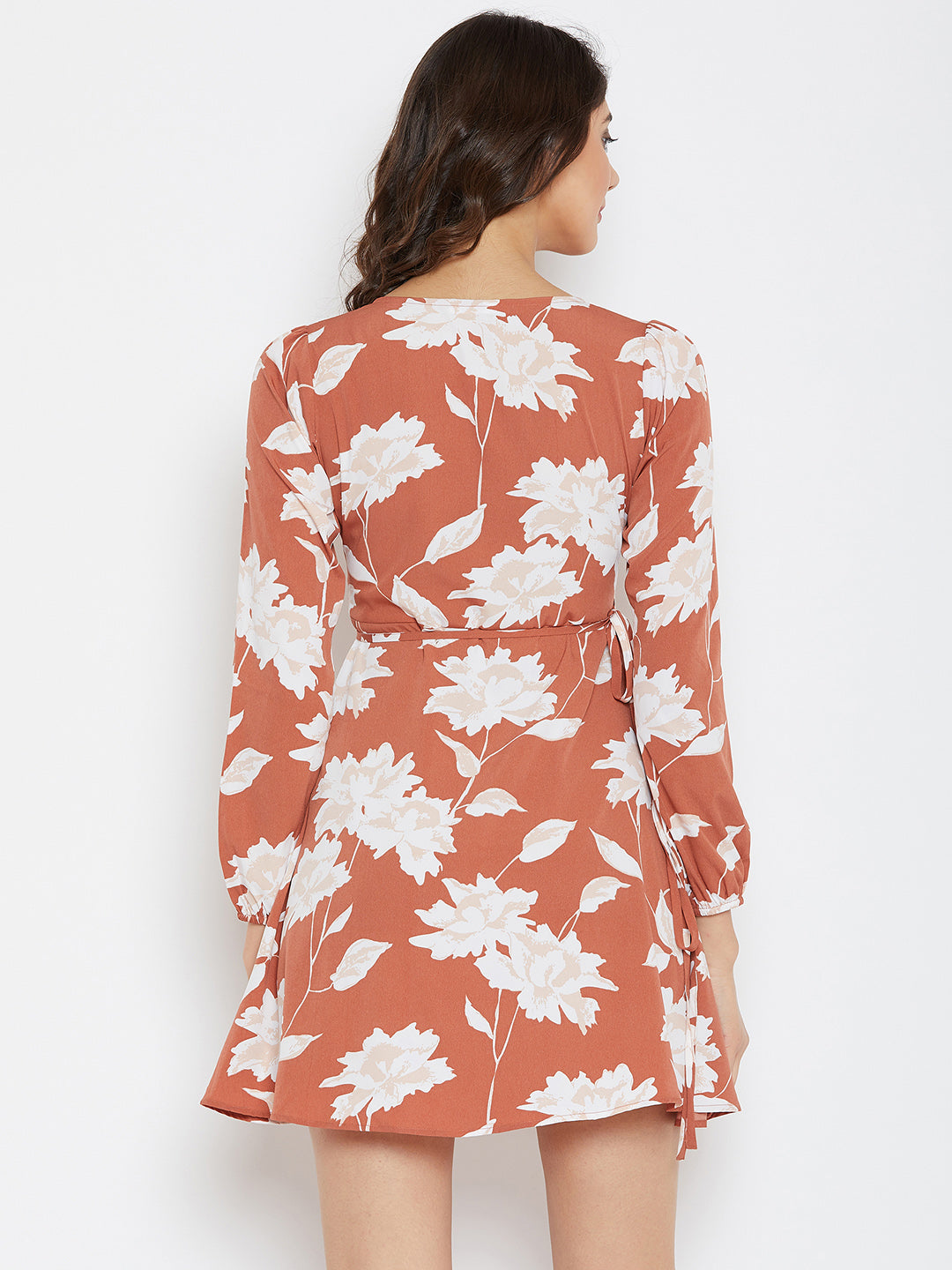 Brown Printed Wrap Dress - Berrylush