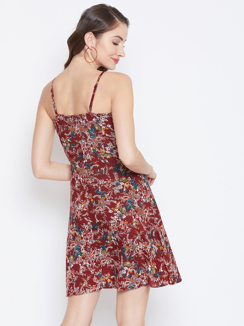 [Available] Maroon Blossoms Flare Dress
