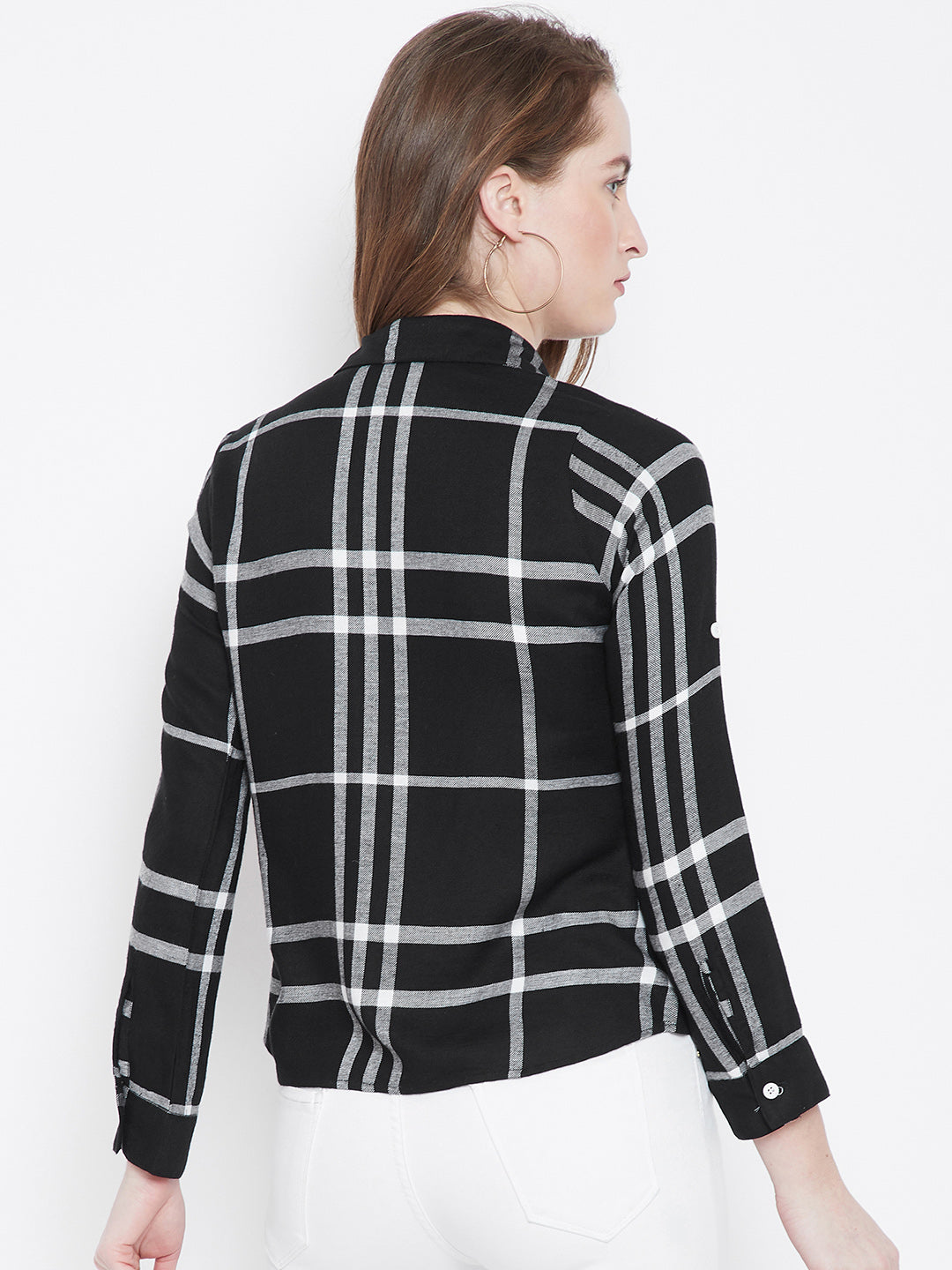 Black Checked Shirt Style Top - Berrylush