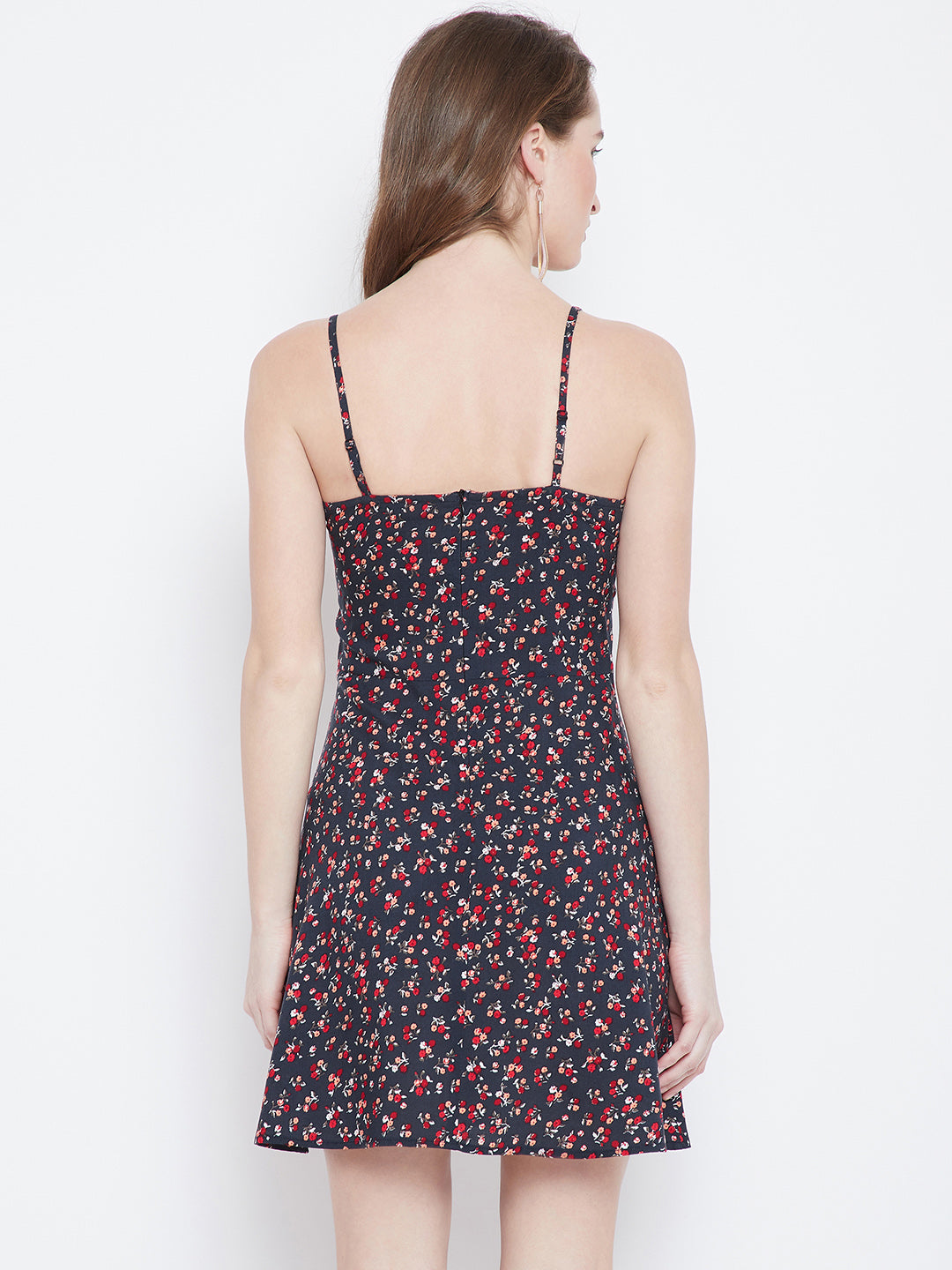 Navy Blue Printed Fit and Flare Dress - Berrylush