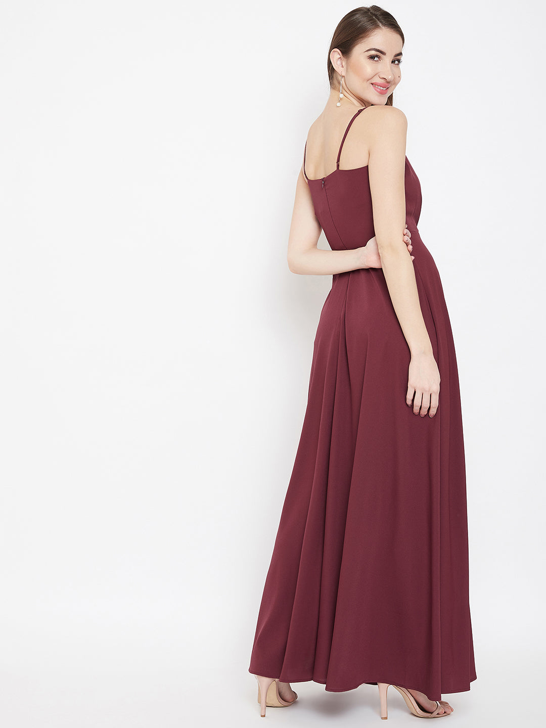Buy Faballey Maroon Puff Sleeve Dress with Embellished Belt (Set of 2)  online