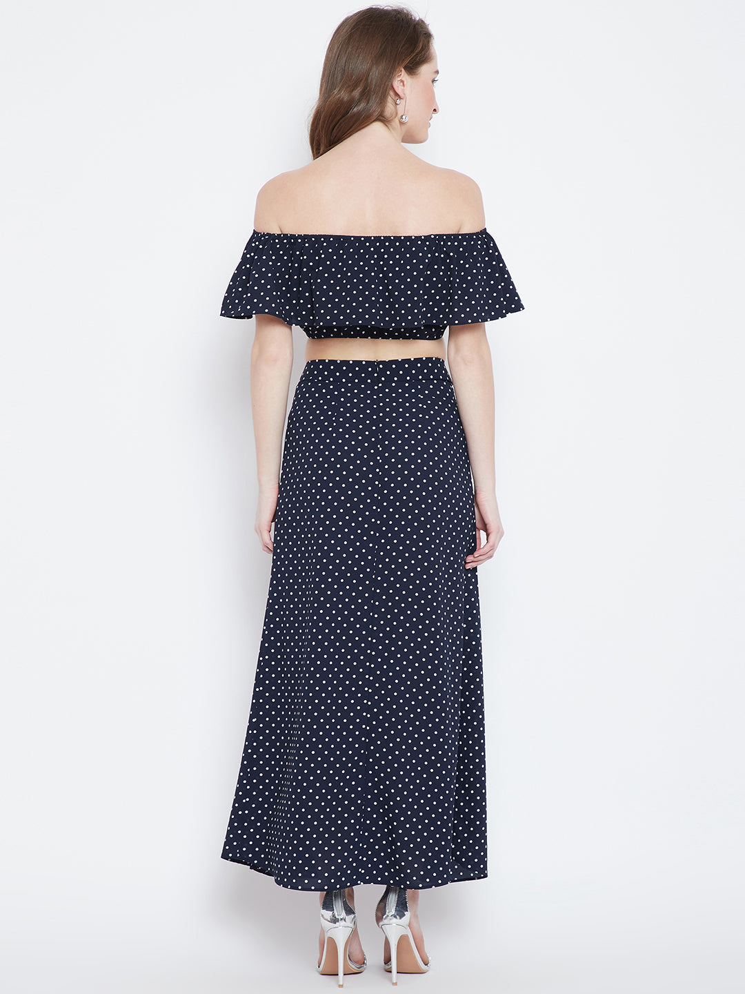 Navy Blue Printed Top with Maxi Skirt - Berrylush