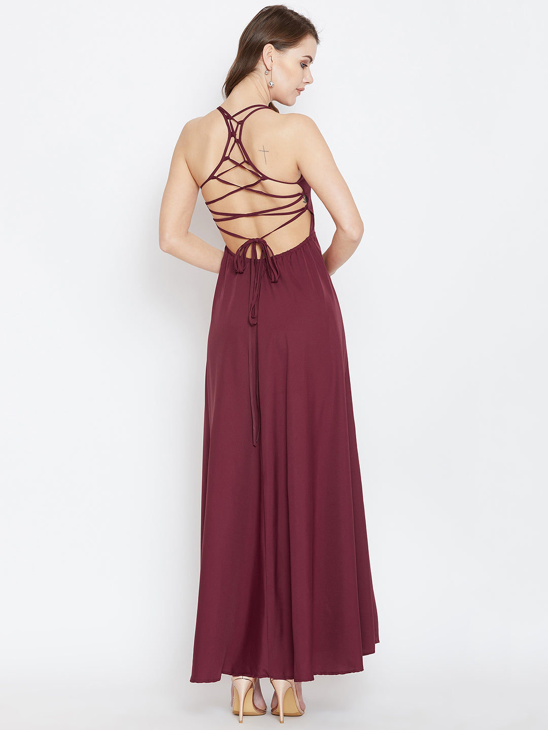 Maroon Solid Maxi Dress - Berrylush