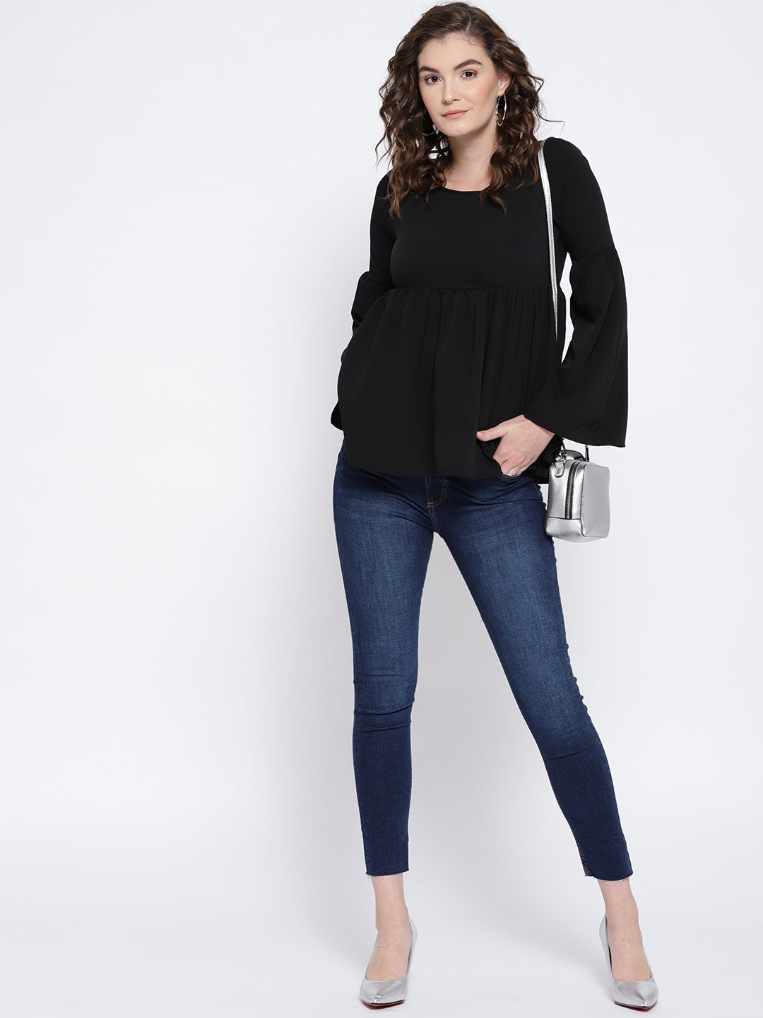 Black Solid Styled Back Top - Berrylush