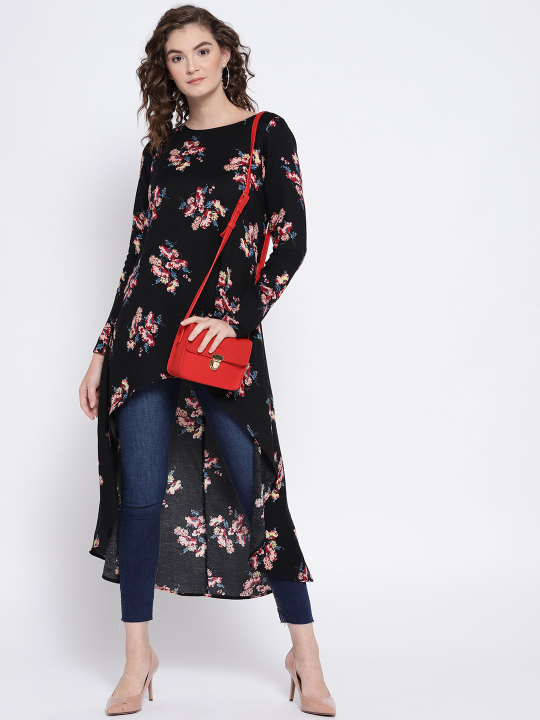 Black Printed High-Low Top - Berrylush