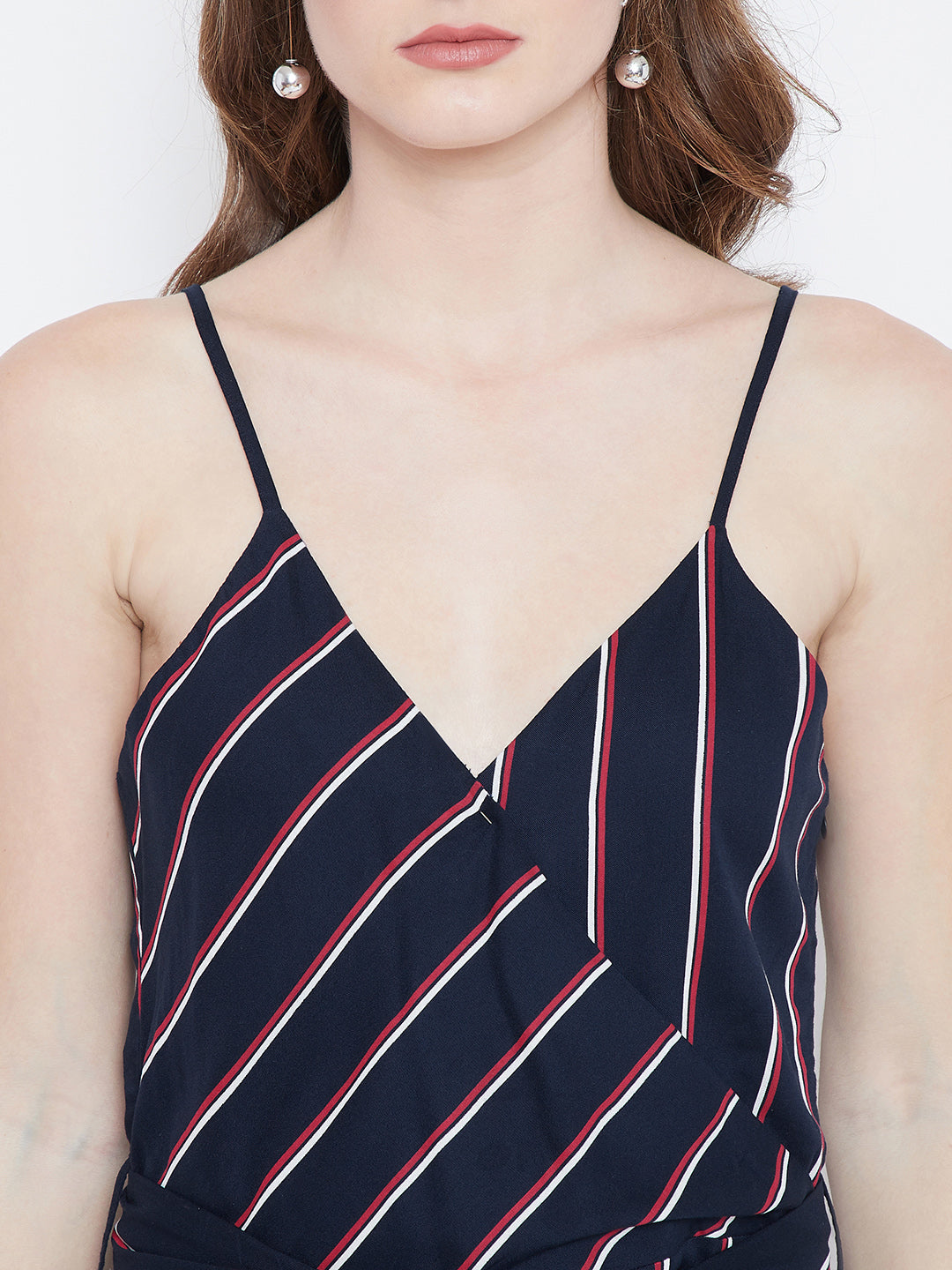 Navy Blue & Red Striped Capri Jumpsuit - Berrylush
