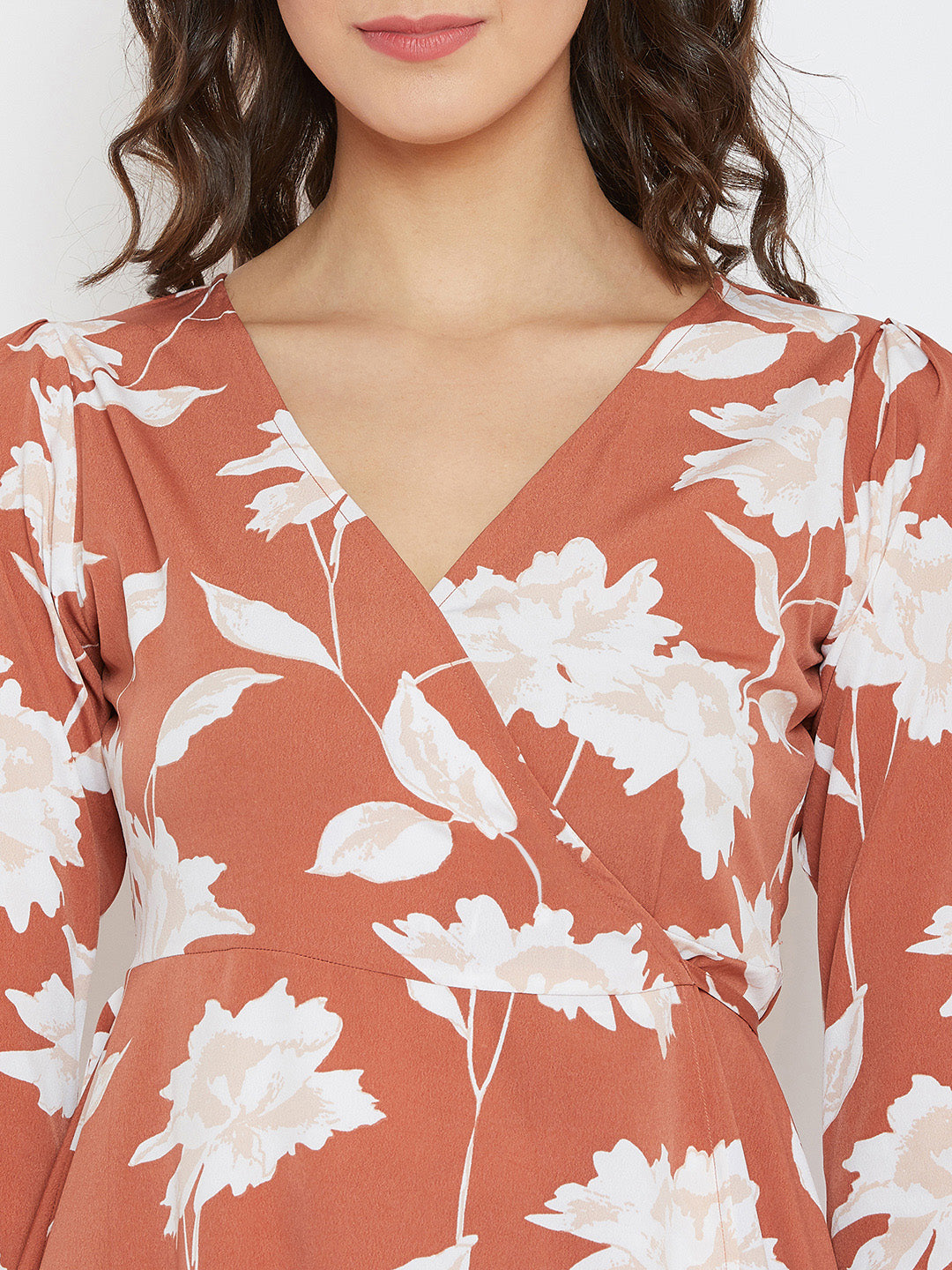 Brown Printed Wrap Dress - Berrylush