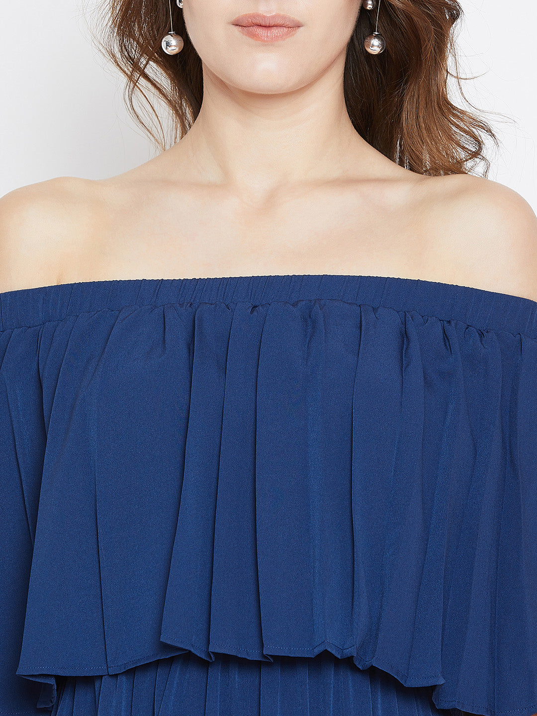 Blue Solid Off-Shoulder Layered Maxi Dress - Berrylush