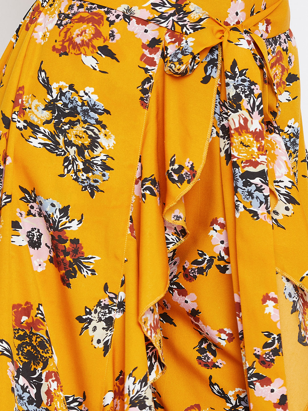Mustard Yellow Printed Flared Maxi Skirt - Berrylush