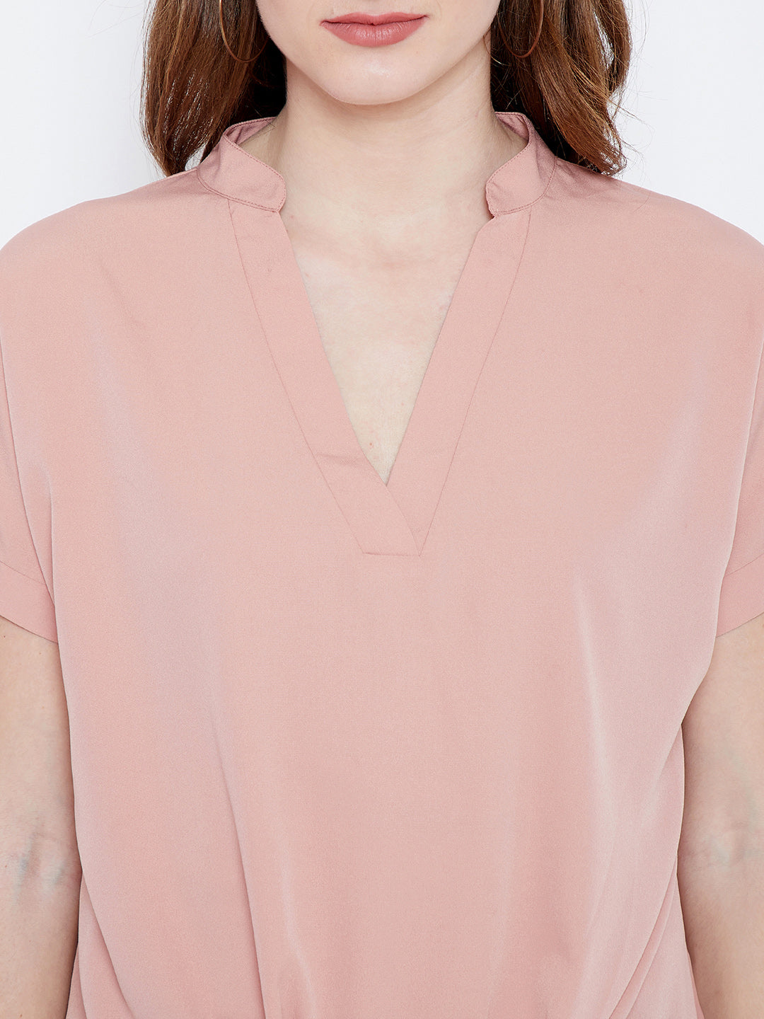 Pink V-neck Solid Top - Berrylush