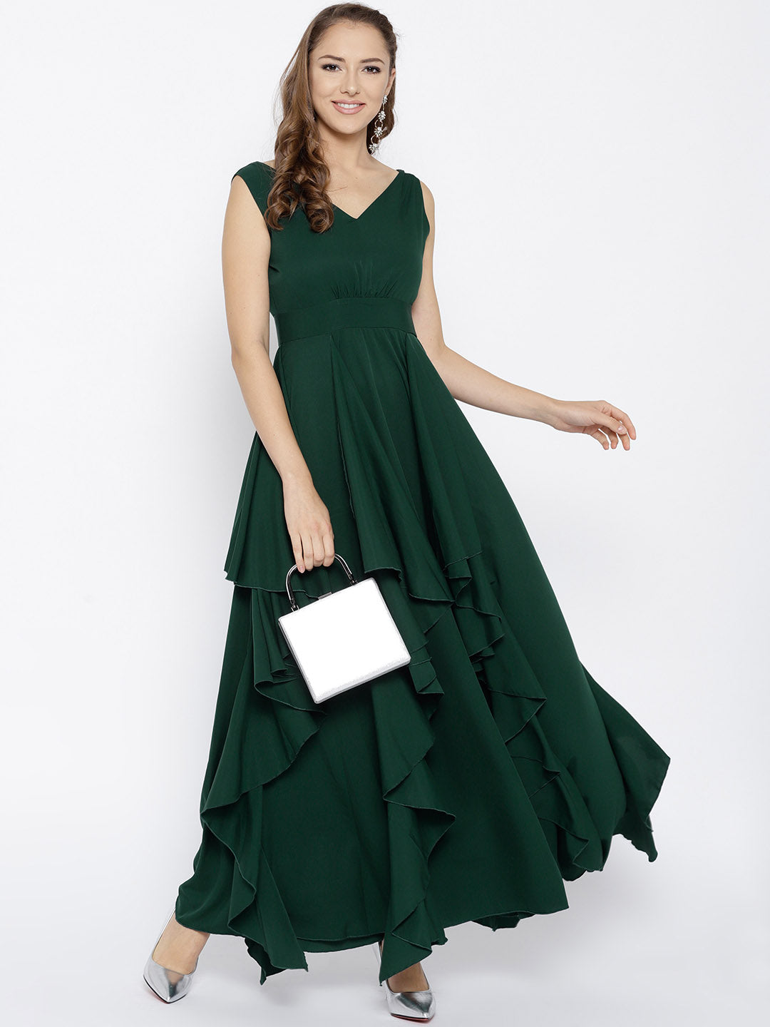 Green Solid Maxi Dress - Berrylush