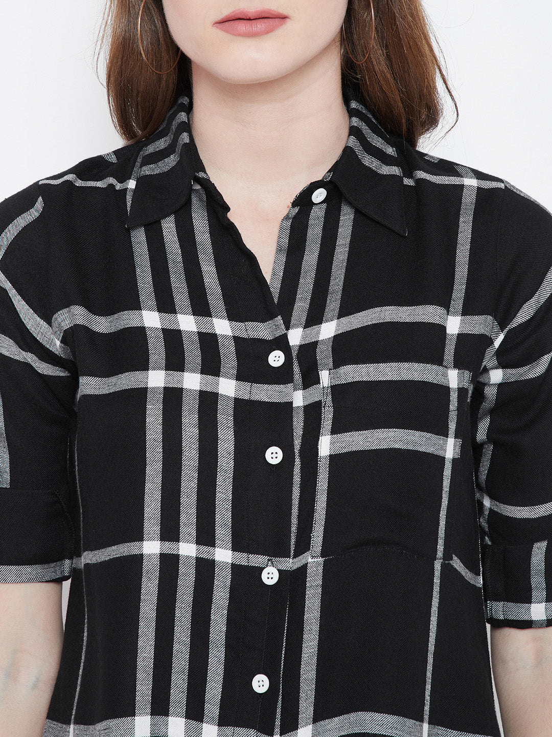 Black Checked Shirt Style Top - Berrylush