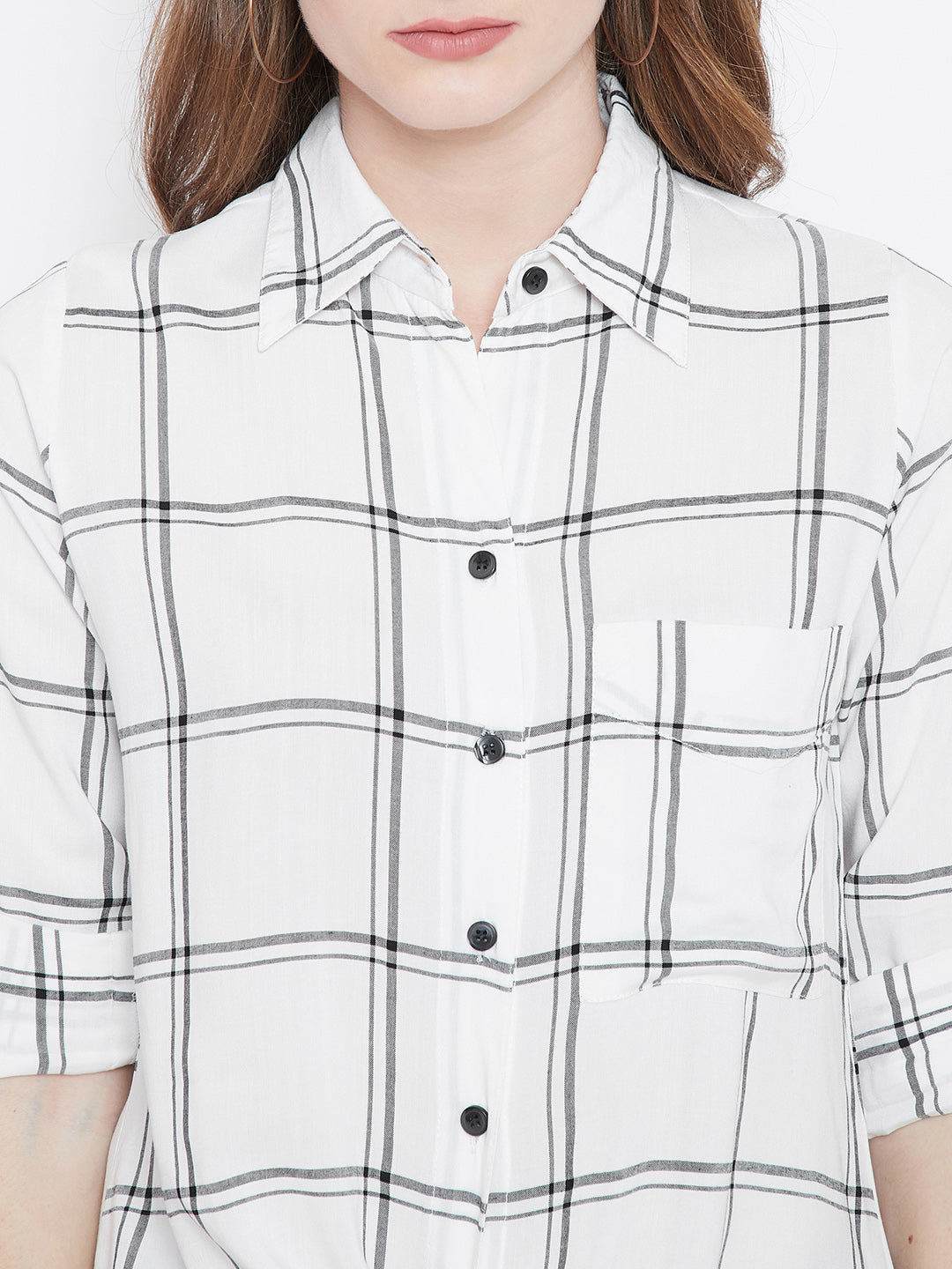 White & Black Checked Shirt Style Top - Berrylush