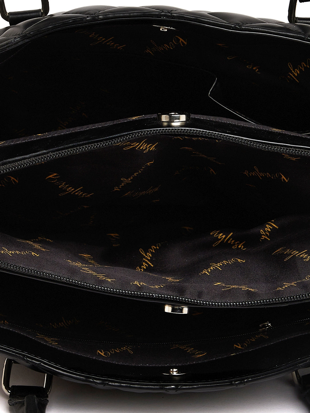 Berrylush Women Solid Black PU Detachable Sling Strap Button-Up Quilted Regular Laptop Bag
