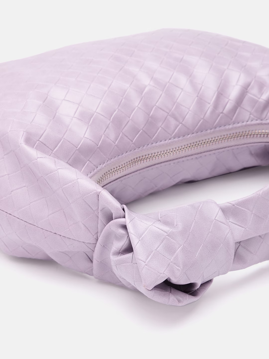 Women Purple Textured Pattern Half Moon One Handle Knotted Regular Handheld  Bag - Berrylush