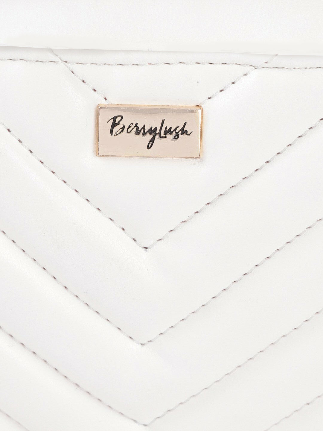 Berrylush Women Solid White Geometric Pattern PU Quilted Small Waist Pouch
